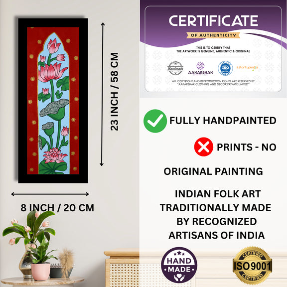Framed artwork with dimensions, authenticity certificate and handmade iso certified-lotus pichwai painting