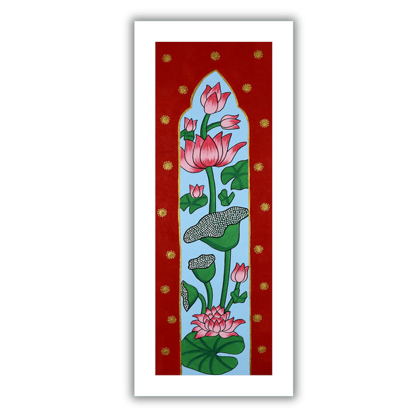 Framed artwork of a colorful lotus-with handmade pichwai painting 
