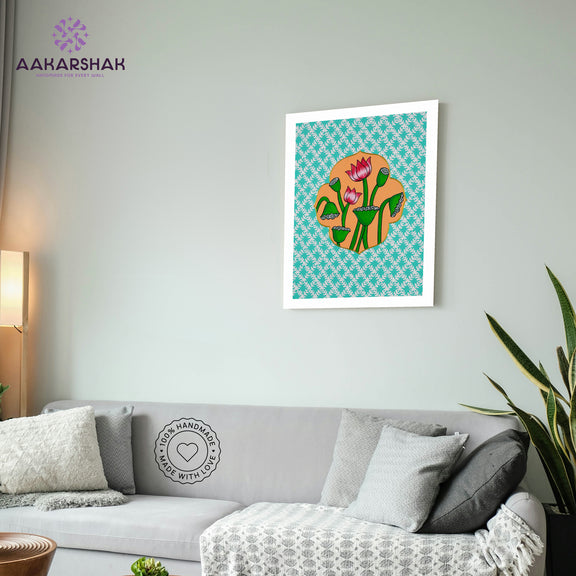 vibrant handmade lotus painting-depicting indian folk traditions