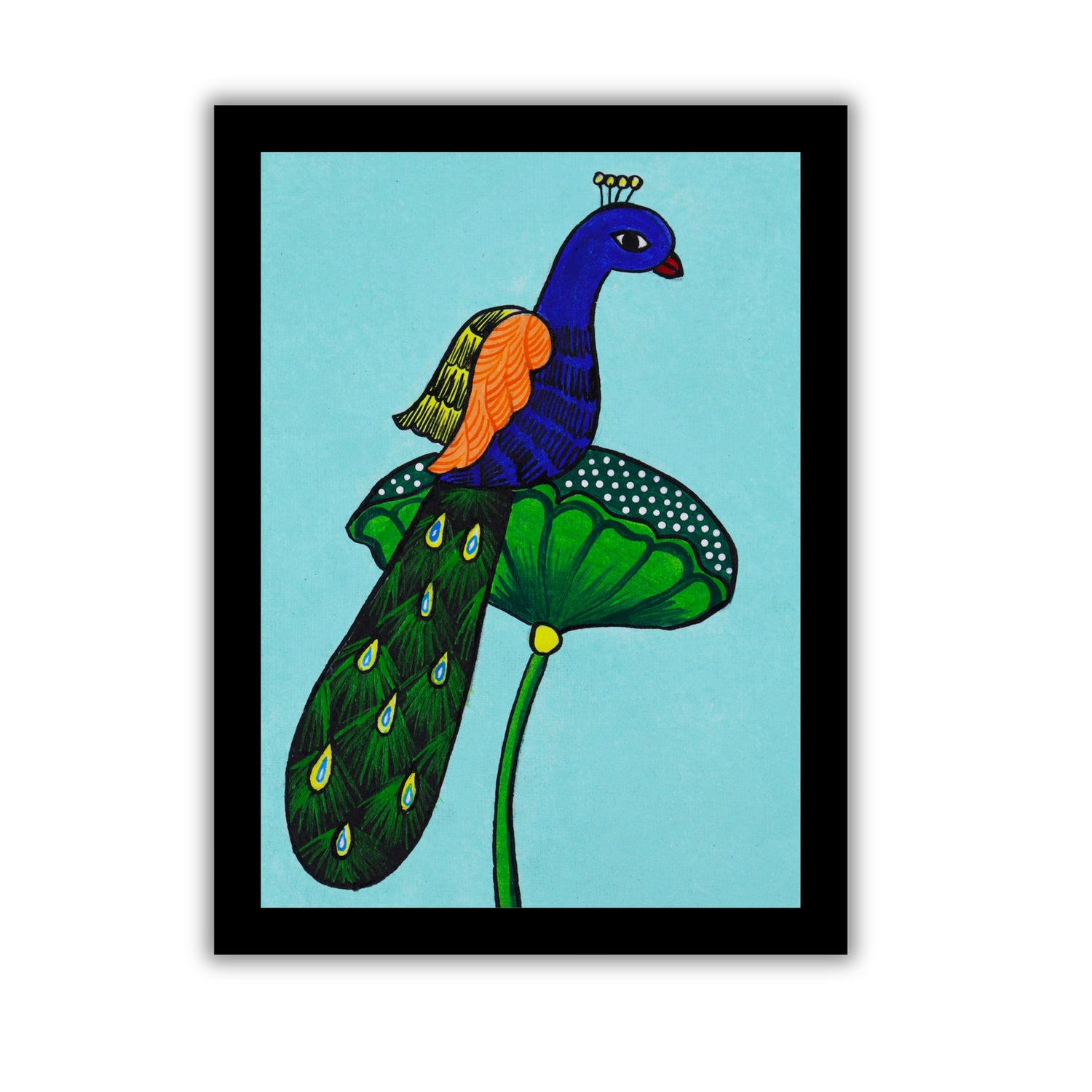 handmade pichwai painting peacock-in vibrant traditional folk art style
