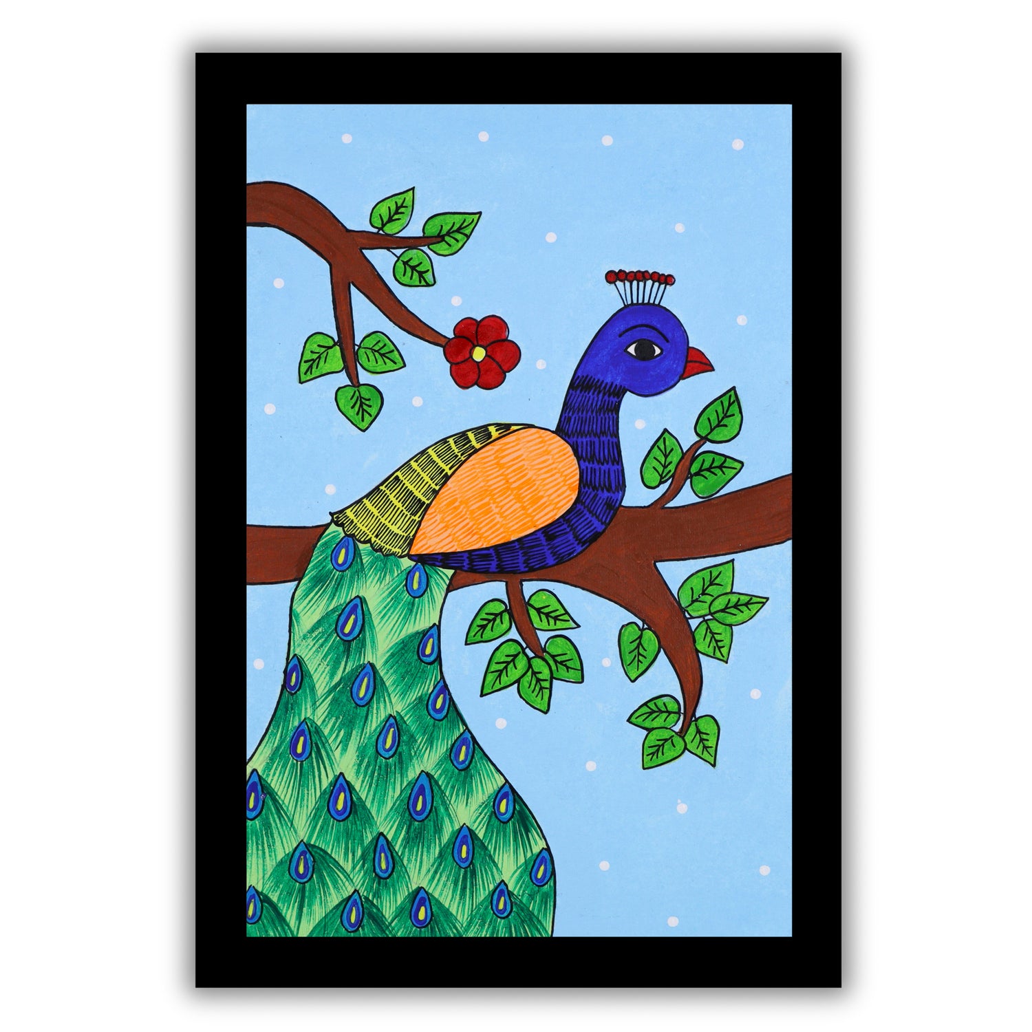 handmade pichwai painting peacock-in vibrant traditional folk art style
