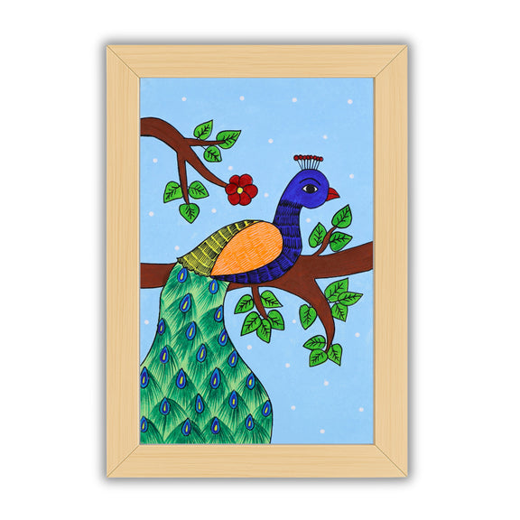 handmade pichwai painting peacock-in vibrant traditional folk art style
