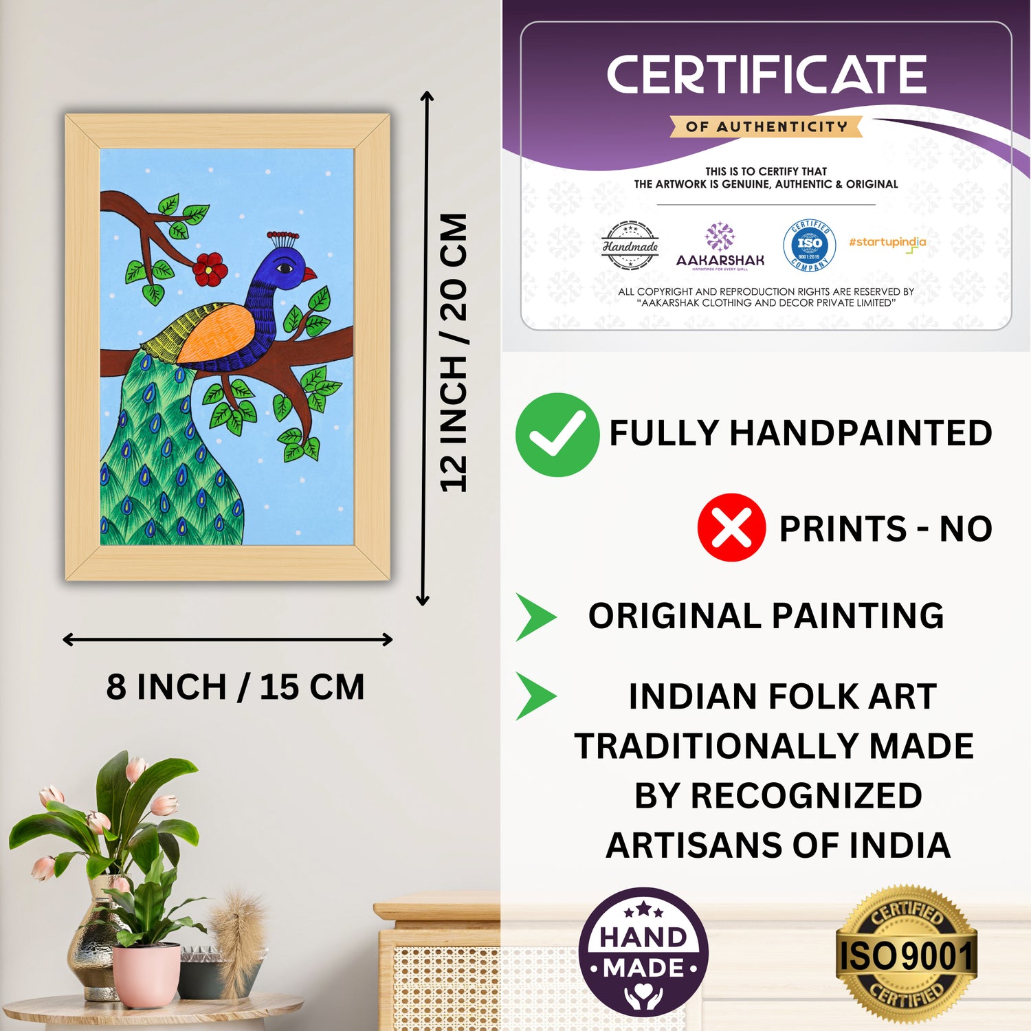 handmade iso certified-peacock pichwai painting
