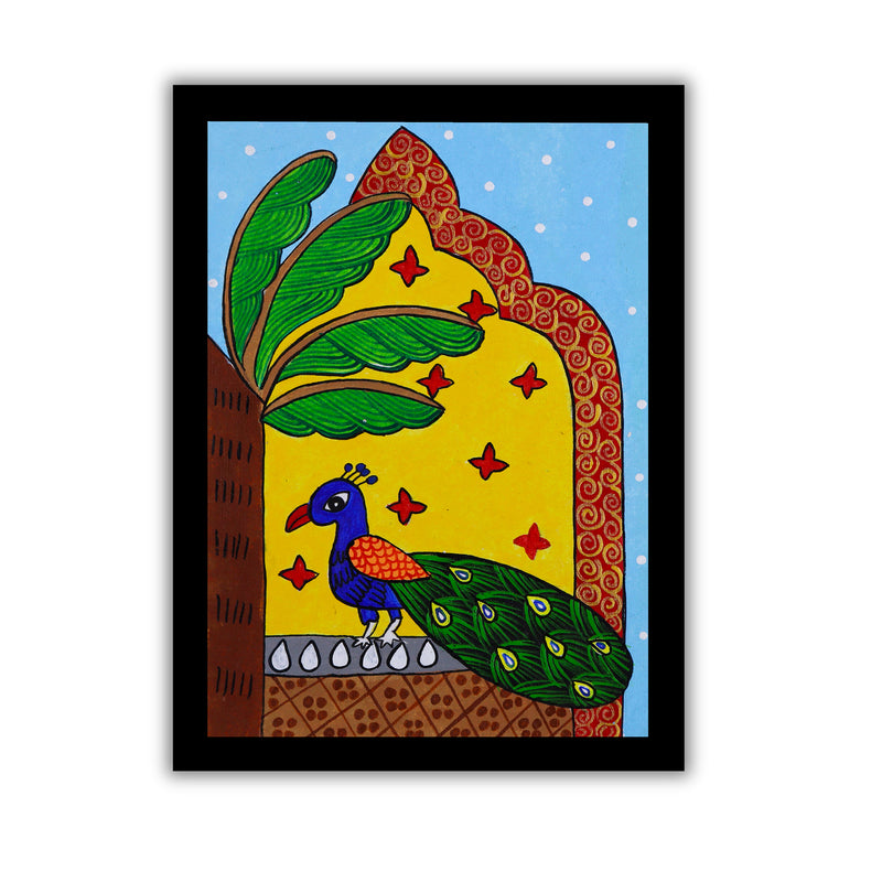 handmade pichwai painting peacock-in vibrant traditional folk art style
