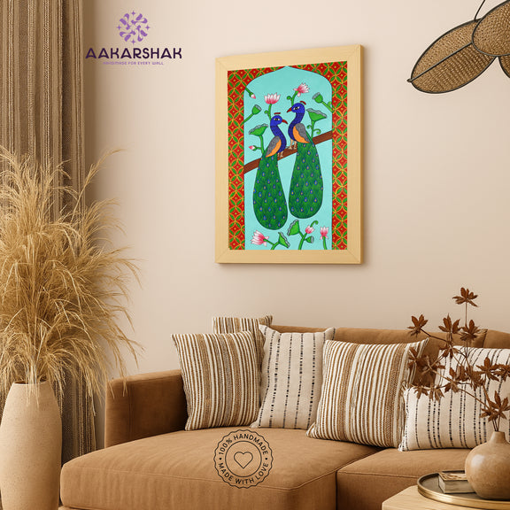 vibrant handmade peacock painting-depicting indian folk traditions