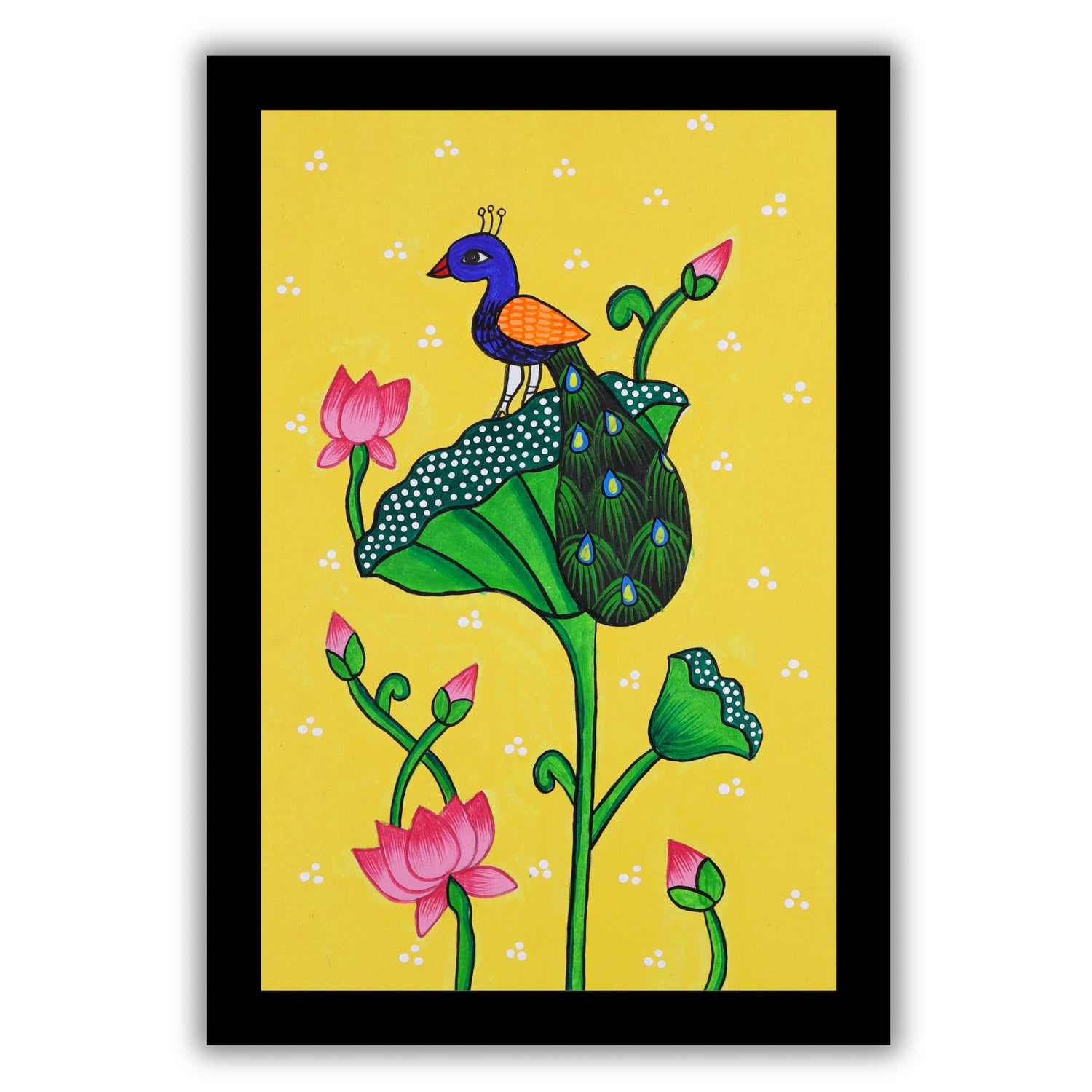handmade pichwai painting peacock-in vibrant traditional folk art style
