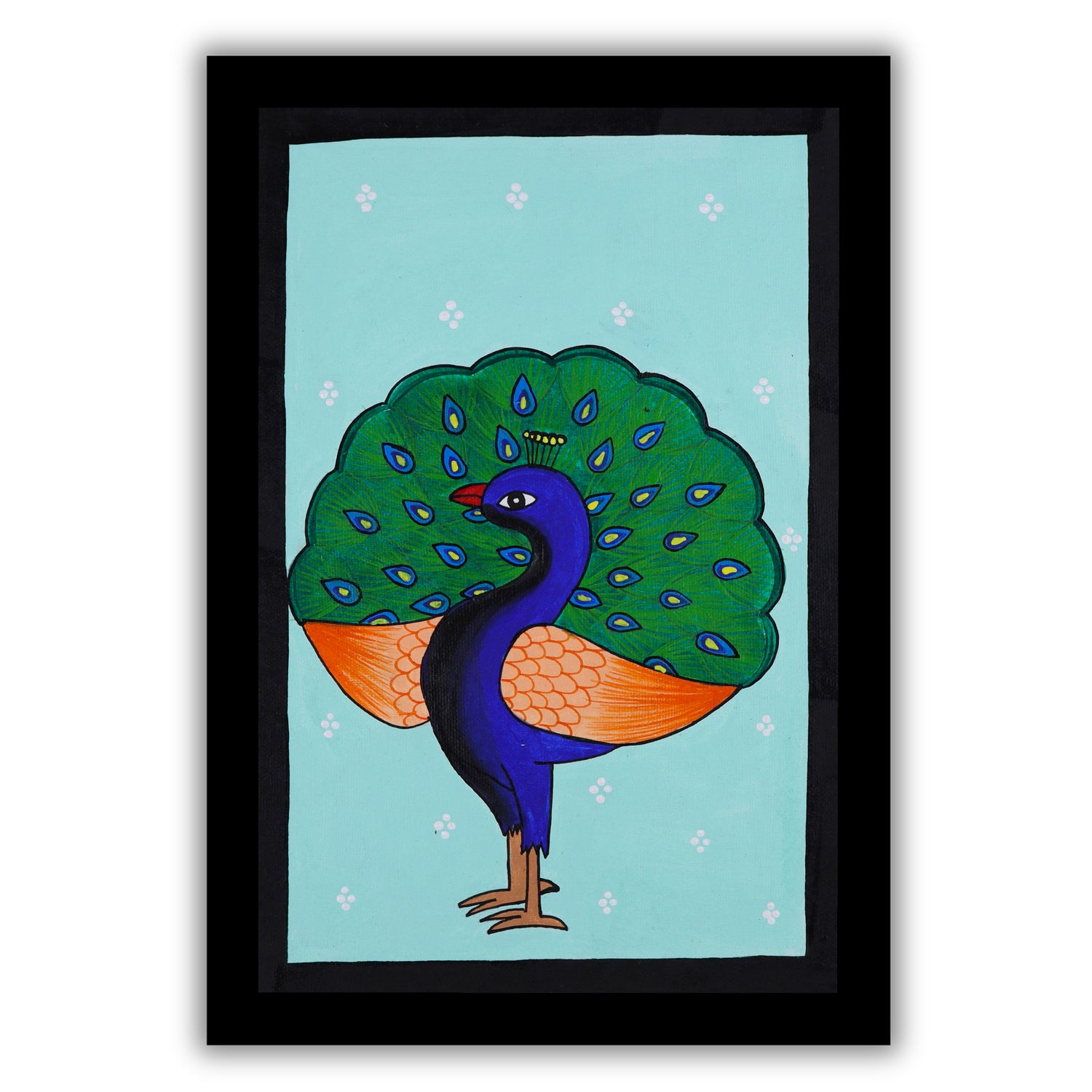 handmade pichwai painting peacock-in vibrant traditional folk art style
