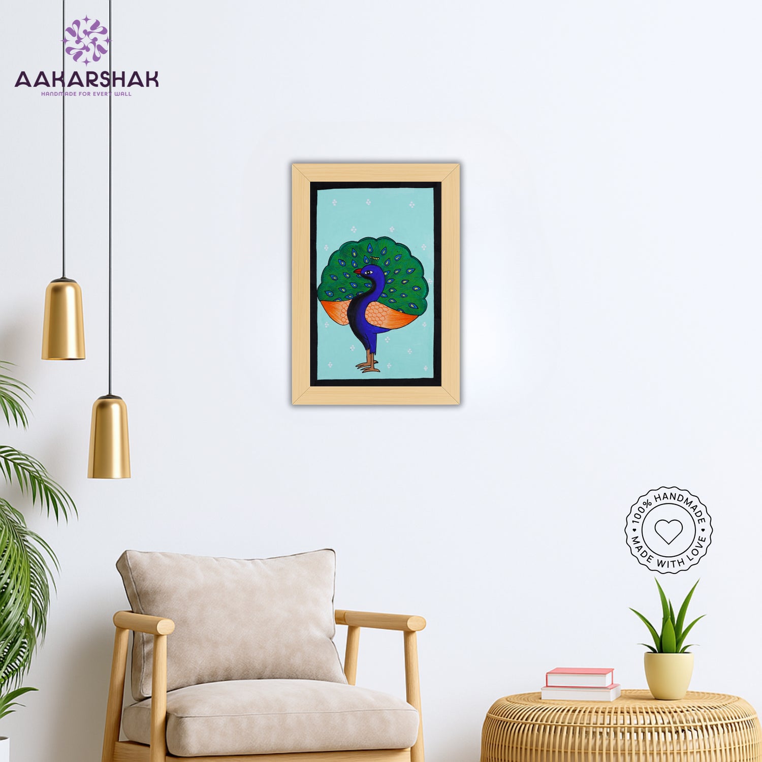 vibrant handmade peacock painting-depicting indian folk traditions
