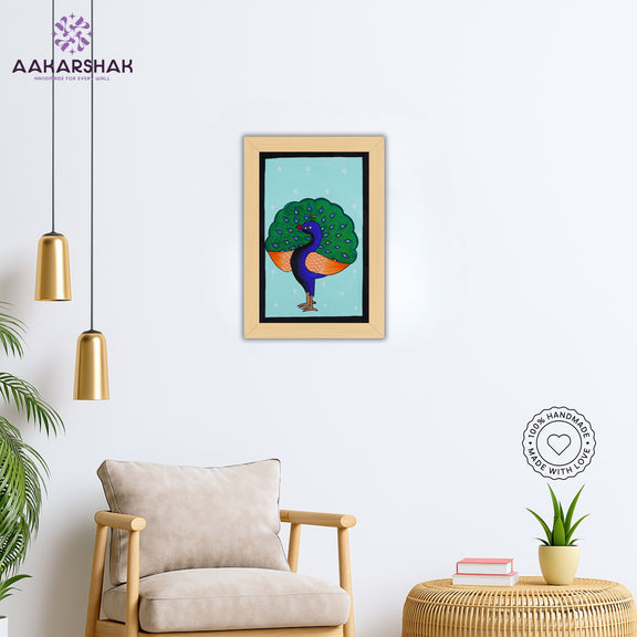 vibrant handmade peacock painting-depicting indian folk traditions
