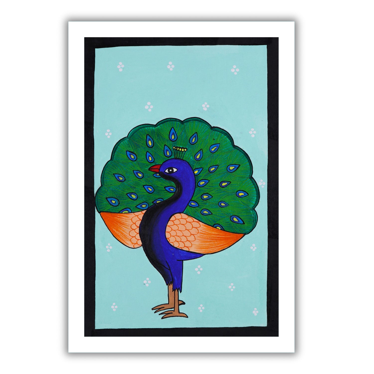 handmade pichwai painting peacock-in vibrant traditional folk art style
