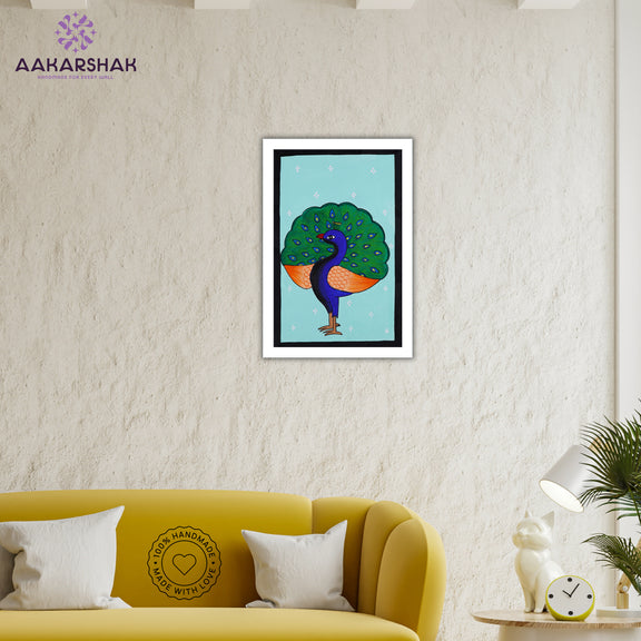 vibrant handmade peacock painting-depicting indian folk traditions
