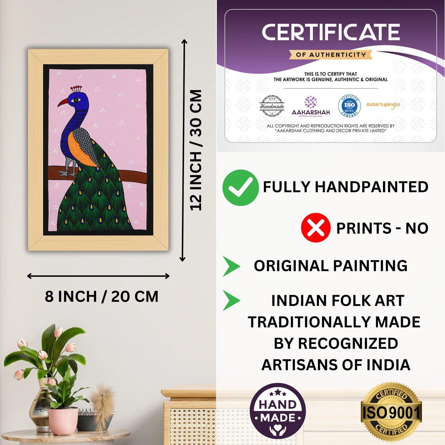 handmade iso certified-peacock pichwai painting
