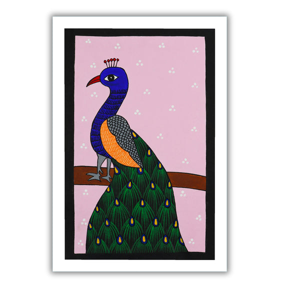 handmade pichwai painting peacock-in vibrant traditional folk art style
