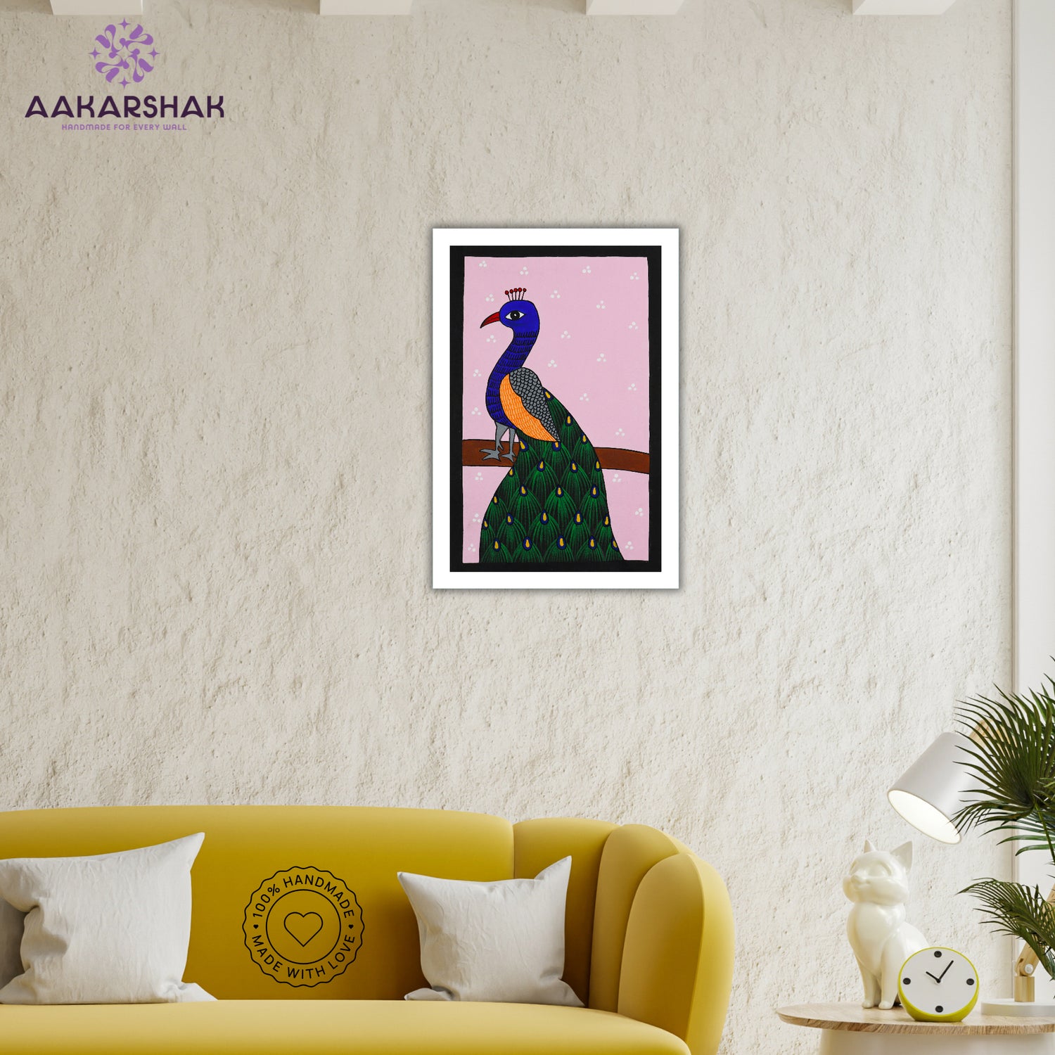 vibrant handmade peacock painting-depicting indian folk traditions
