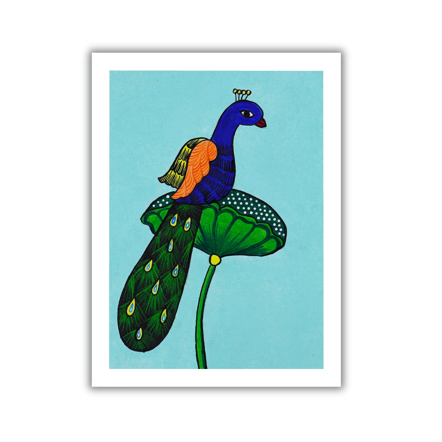 handmade pichwai painting peacock-in vibrant traditional folk art style
