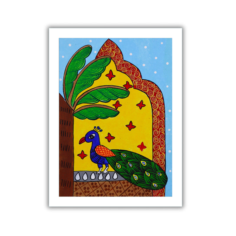 handmade pichwai painting peacock-in vibrant traditional folk art style
