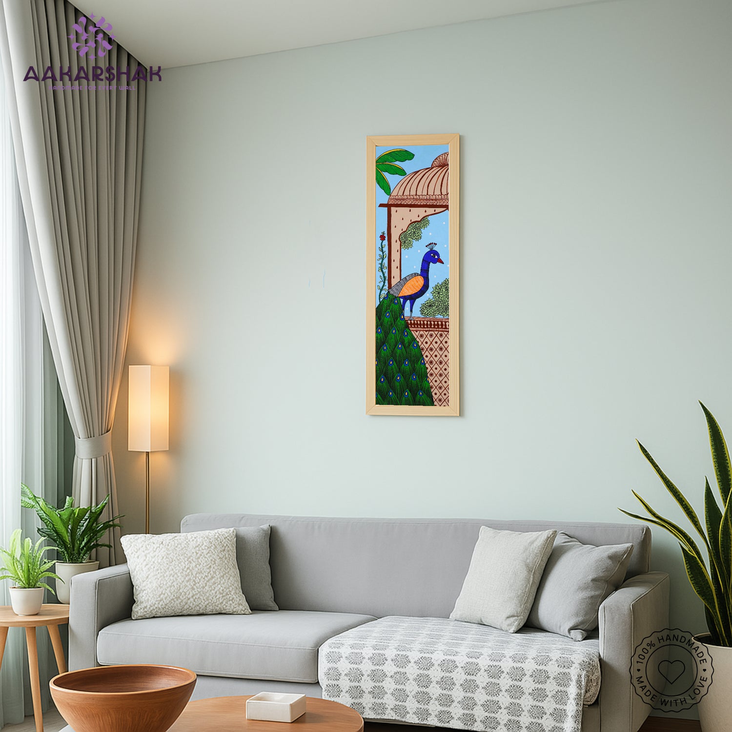 vibrant handmade peacock painting-depicting indian folk traditions