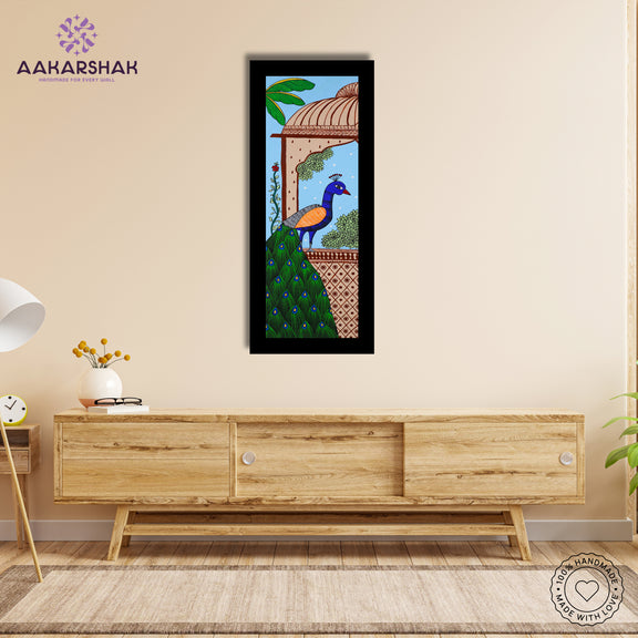 Framed artwork with peacock design -handmade pichwai painting for home decor