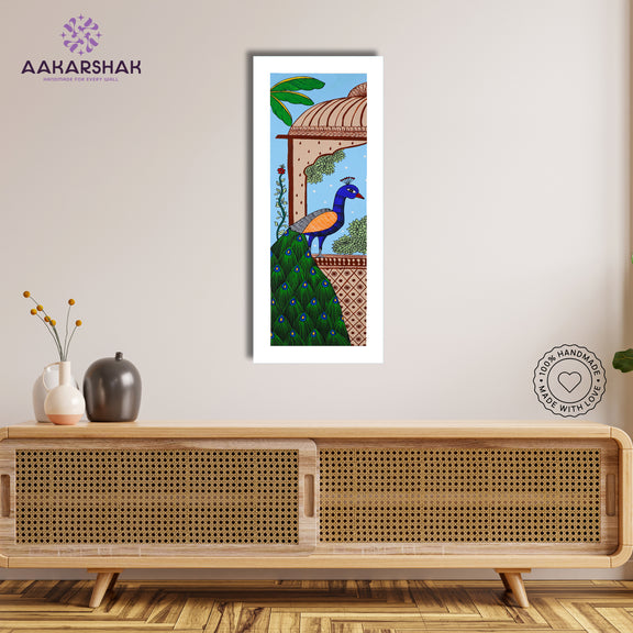 Framed artwork with peacock design -handmade pichwai painting for home decor