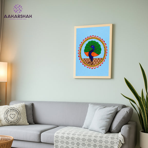 vibrant handmade peacock painting-depicting indian folk traditions