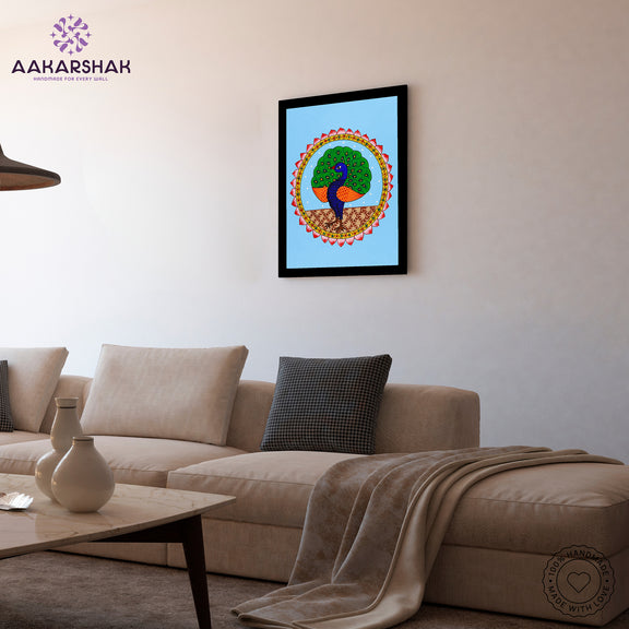 vibrant handmade peacock painting-depicting indian folk traditions