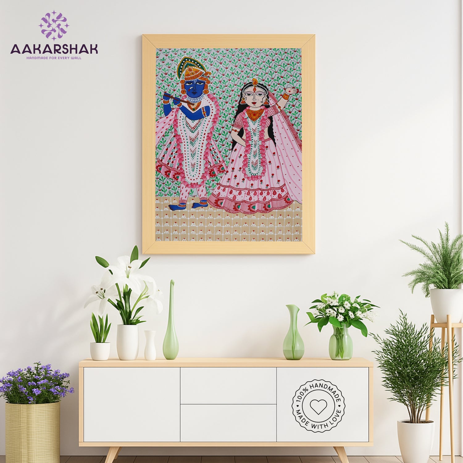 Framed artwork with radha-krishnaj design-handmade pichwai painting for home decor