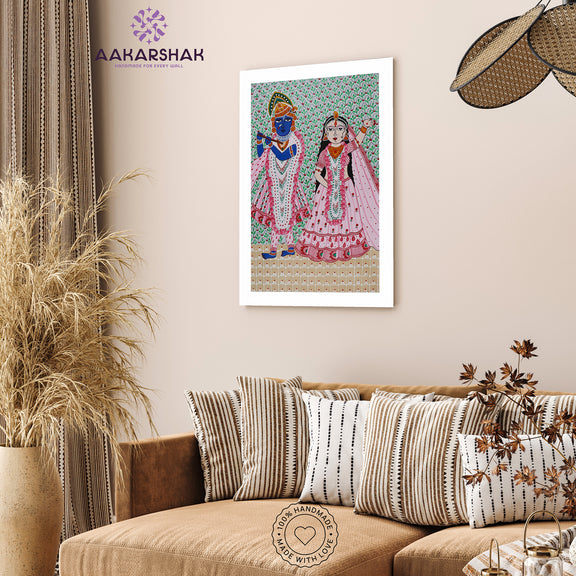 vibrant handmade radha-krishna painting-depicting indian folk traditions