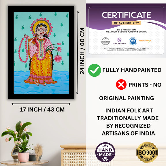 Framed artwork with dimensions, authenticity certificate and handmade iso certified-radha-rani pichwai painting