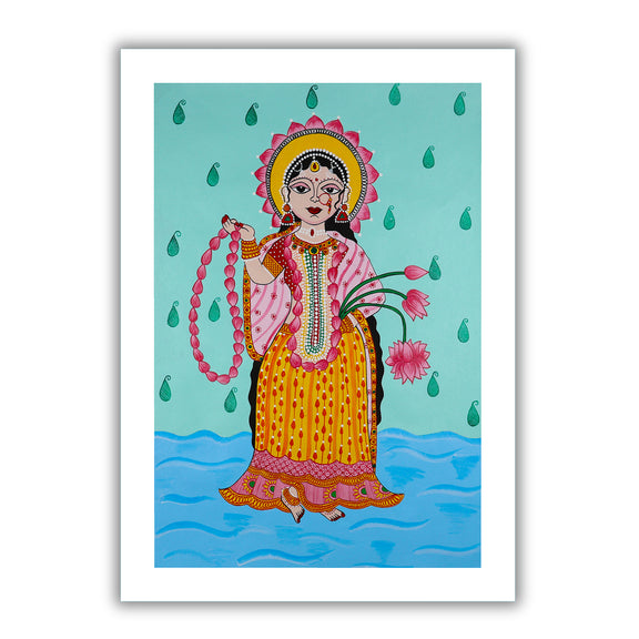 Framed artwork of a colorful radha-rani handmade pichwai painting 