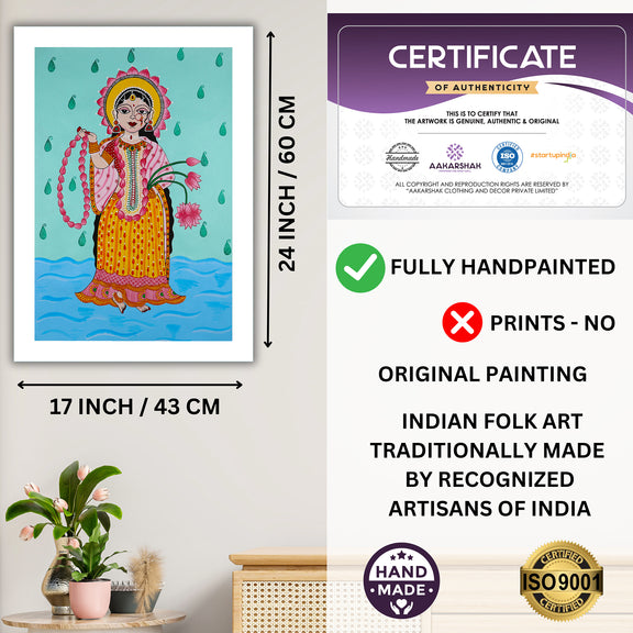 Framed artwork with dimensions, authenticity certificate and handmade iso certified-radha-rani pichwai painting