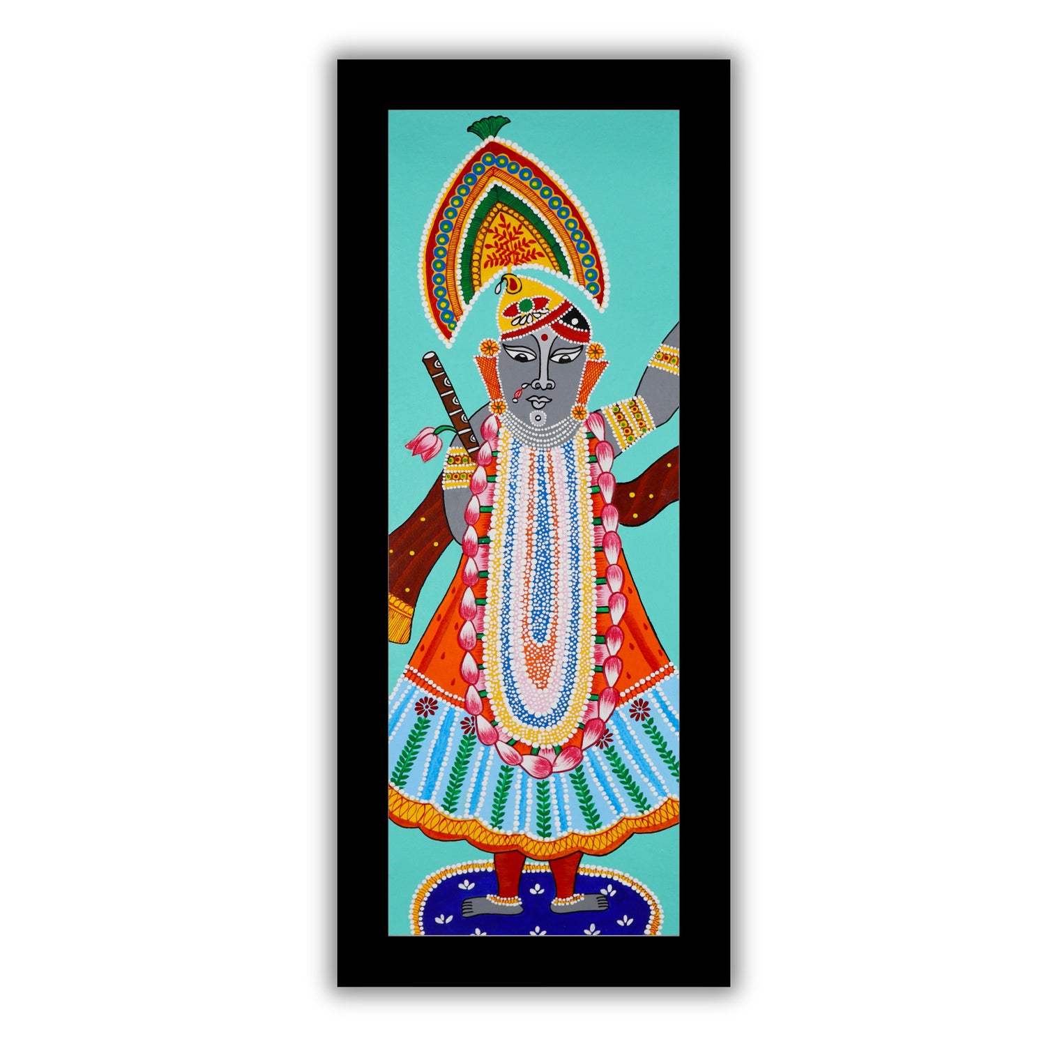 Framed artwork of a colorful shrinathji-with handmade pichwai  painting 