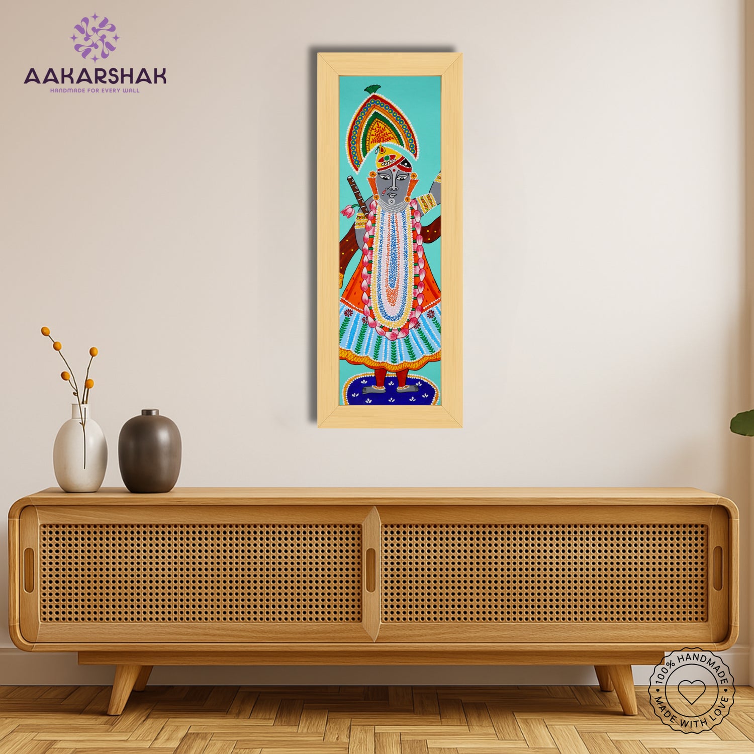 Framed artwork with shrinathji design -handmade  pichwai  painting for home decor