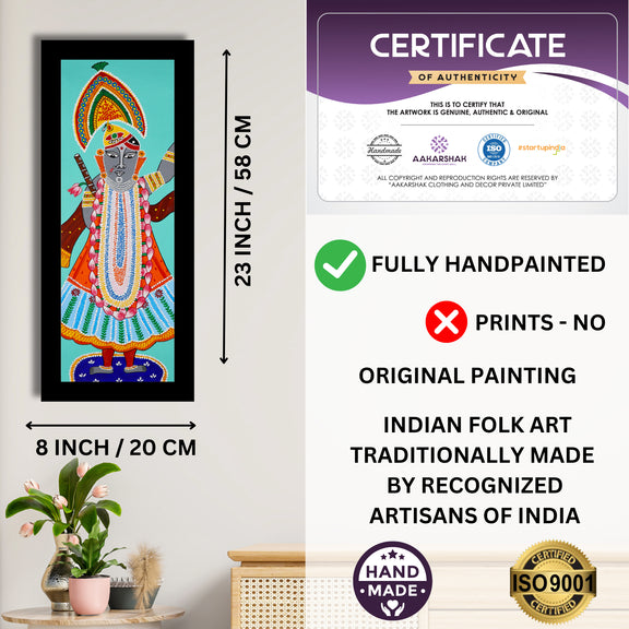 Framed artwork with dimensions, authenticity certificate and handmade iso certified-shrinathji Pichwai painting