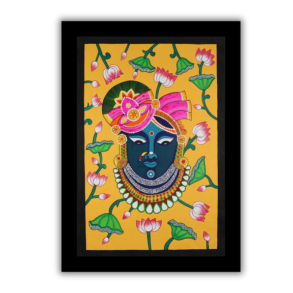 Framed artwork of a colorful shrinathji- handmade pichwai painting 