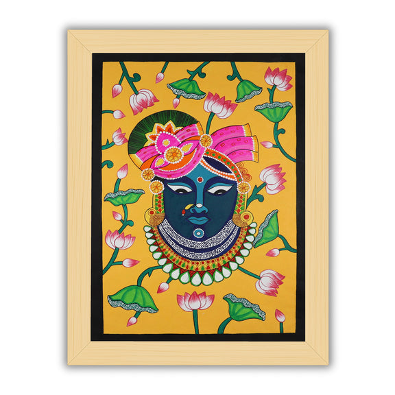 Framed artwork of a colorful shrinathji- handmade pichwai painting 