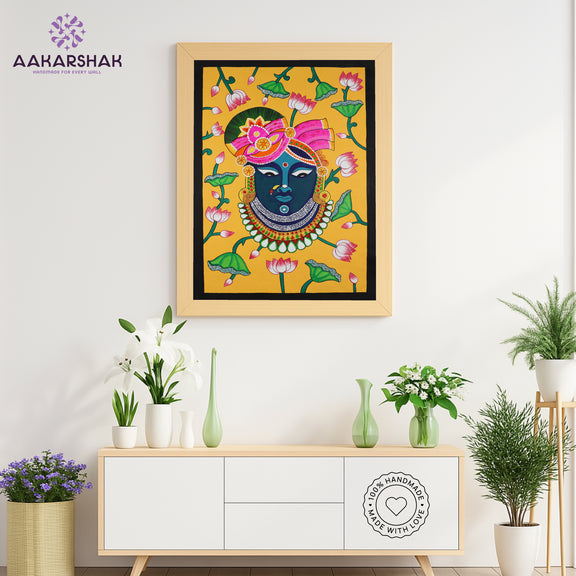 Framed artwork with shrinathji design-handmade pichwai painting for home decor
