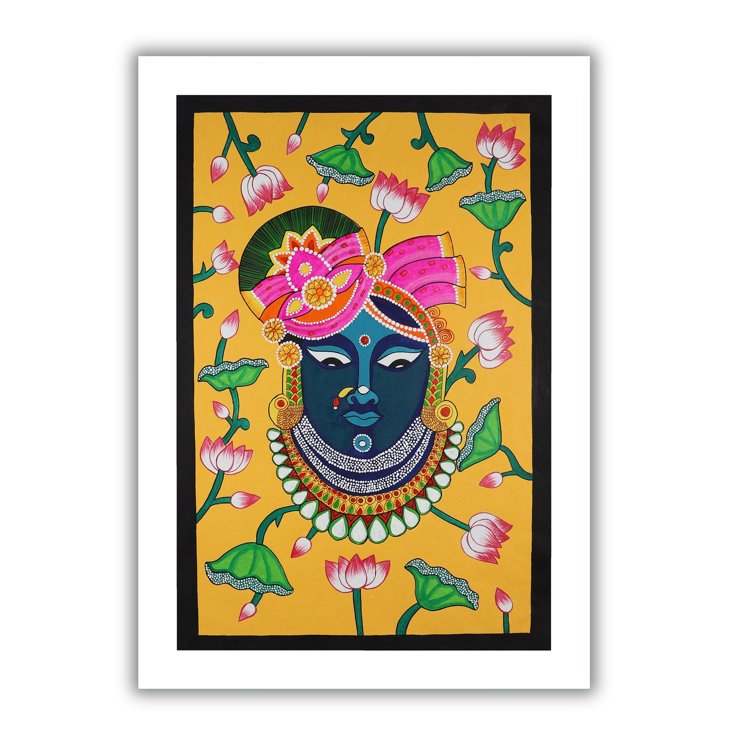 Framed artwork of a colorful shrinathji- handmade pichwai painting 
