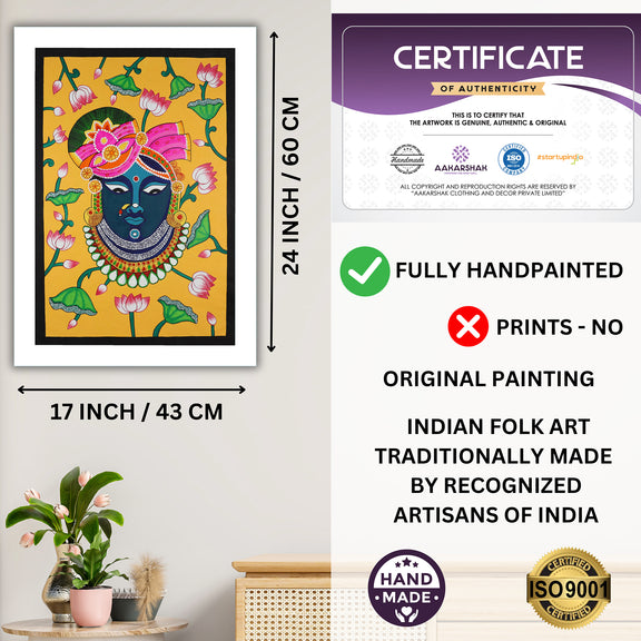 Framed artwork with dimensions, authenticity certificate and handmade iso certified-shrinathji pichwai painting