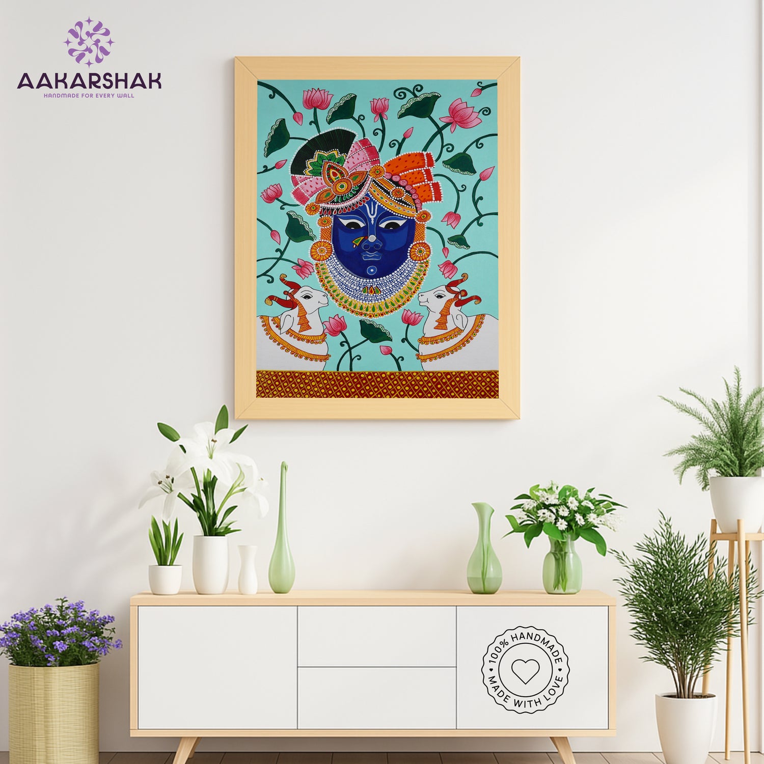 Framed artwork with shrinathji design-handmade pichwai painting for home decor