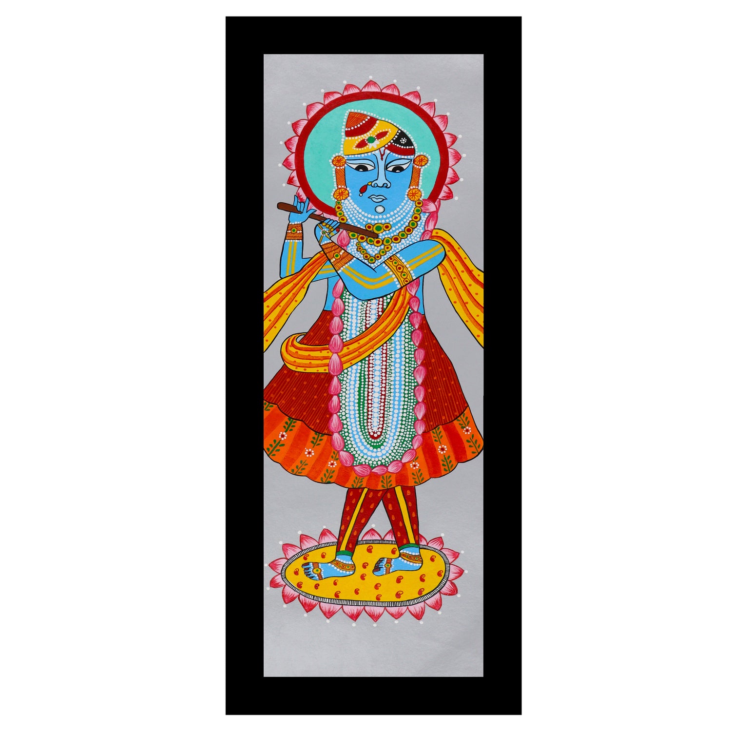 Framed artwork of a colorful shrinathji-with handmade pichwai  painting 