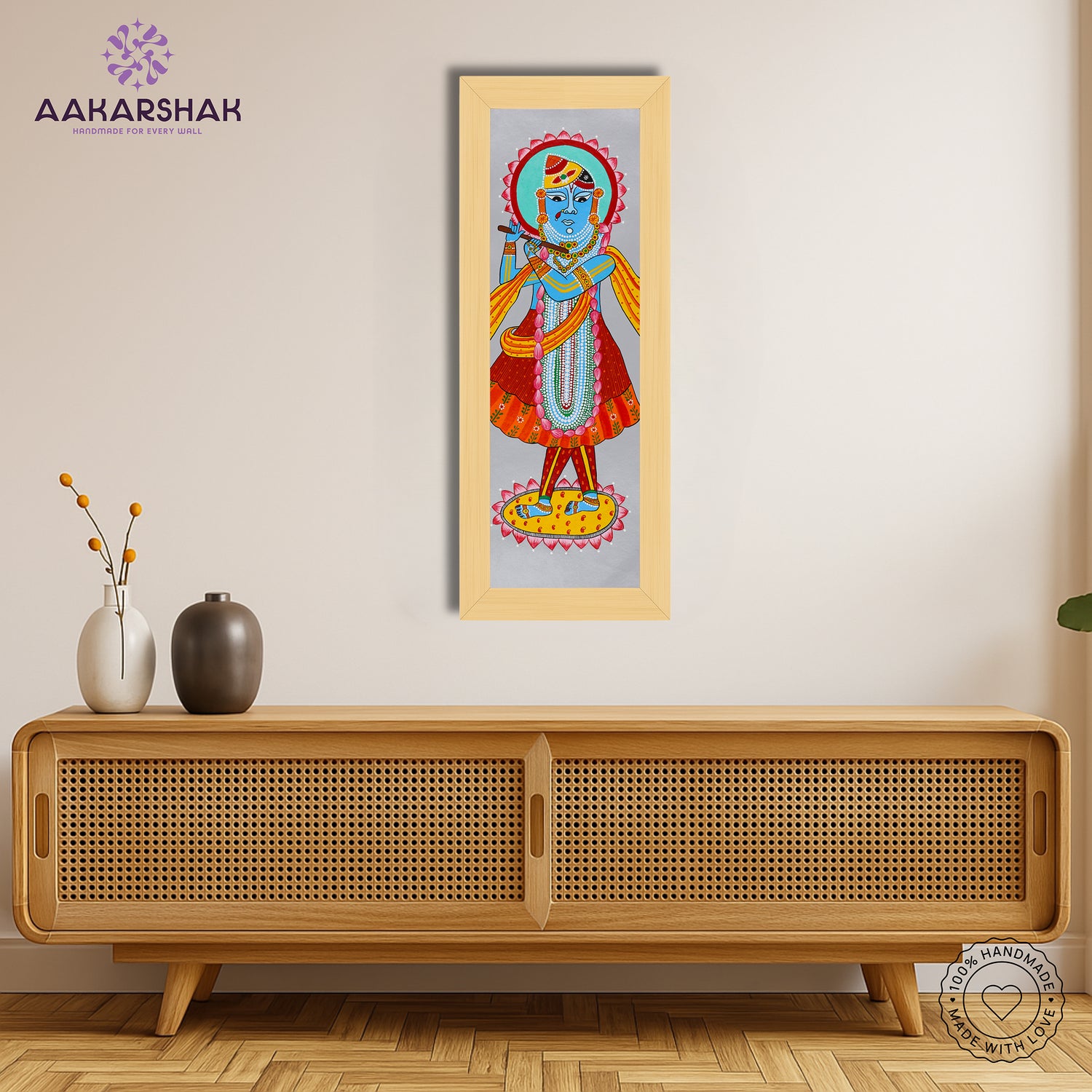 Framed artwork with shrinathji design -handmade  pichwai  painting for home decor