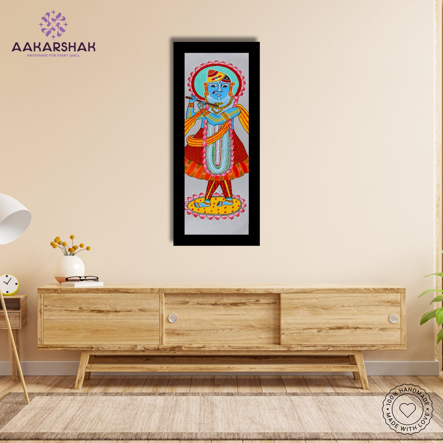 Framed artwork with shrinathji design -handmade  pichwai  painting for home decor