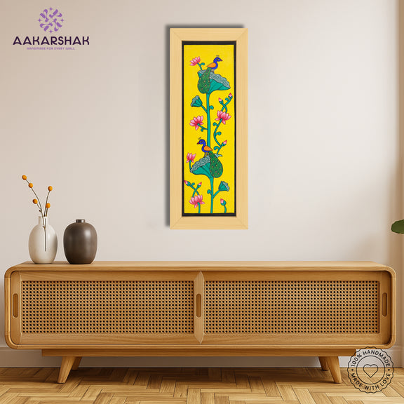 Framed artwork with peacock design -handmade pichwai painting for home decor