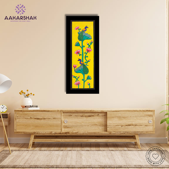 Framed artwork with peacock design -handmade pichwai painting for home decor