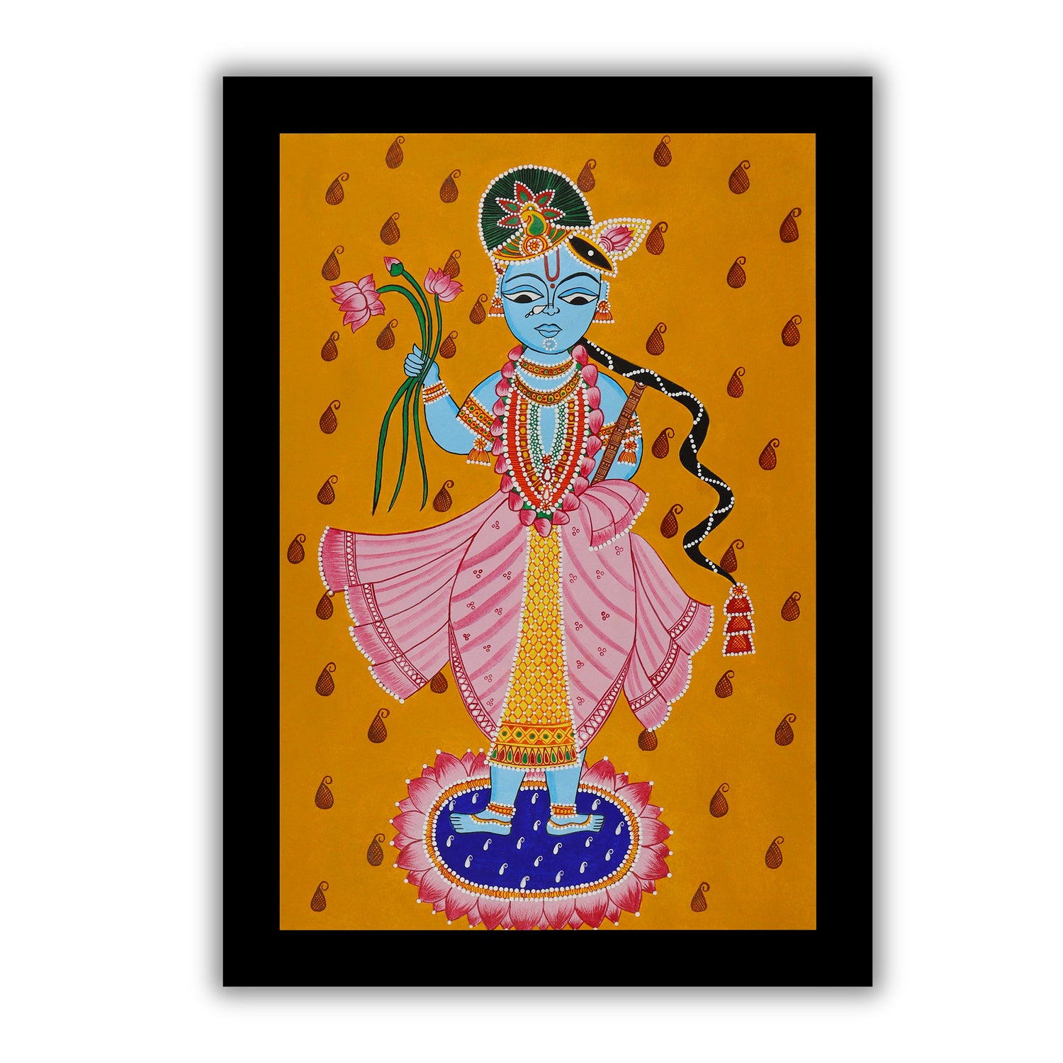 Handmade Pichwai  Krishna Painting Framed 17x24 Inch Wall Art