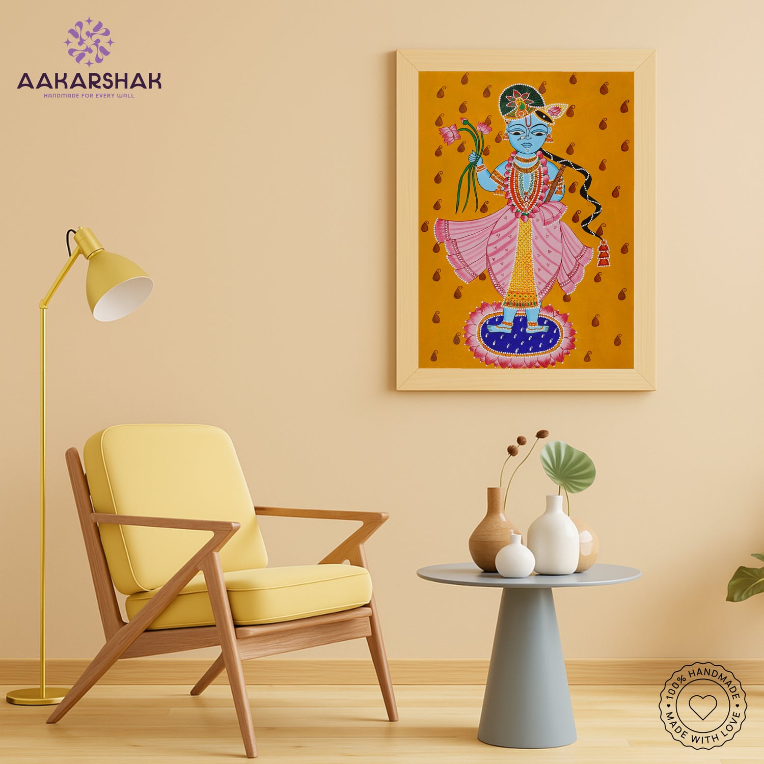 Pichwai wall art displayed in home interior – classic Indian folk painting
