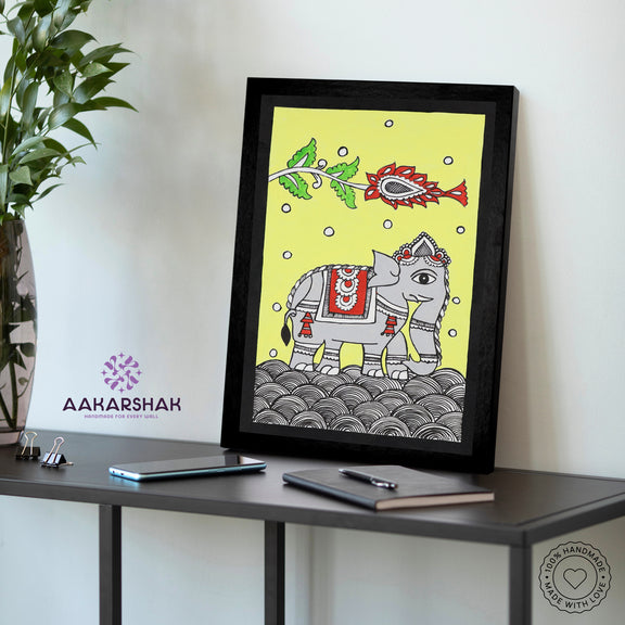 Kalamkari wall art displayed in living room – handcrafted Indian textile painting
