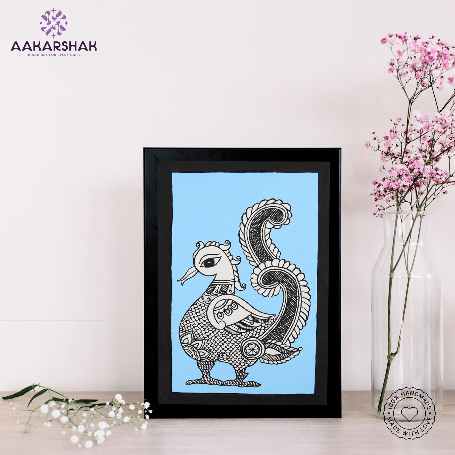 Kalamkari wall art displayed in living room – handcrafted Indian textile painting
