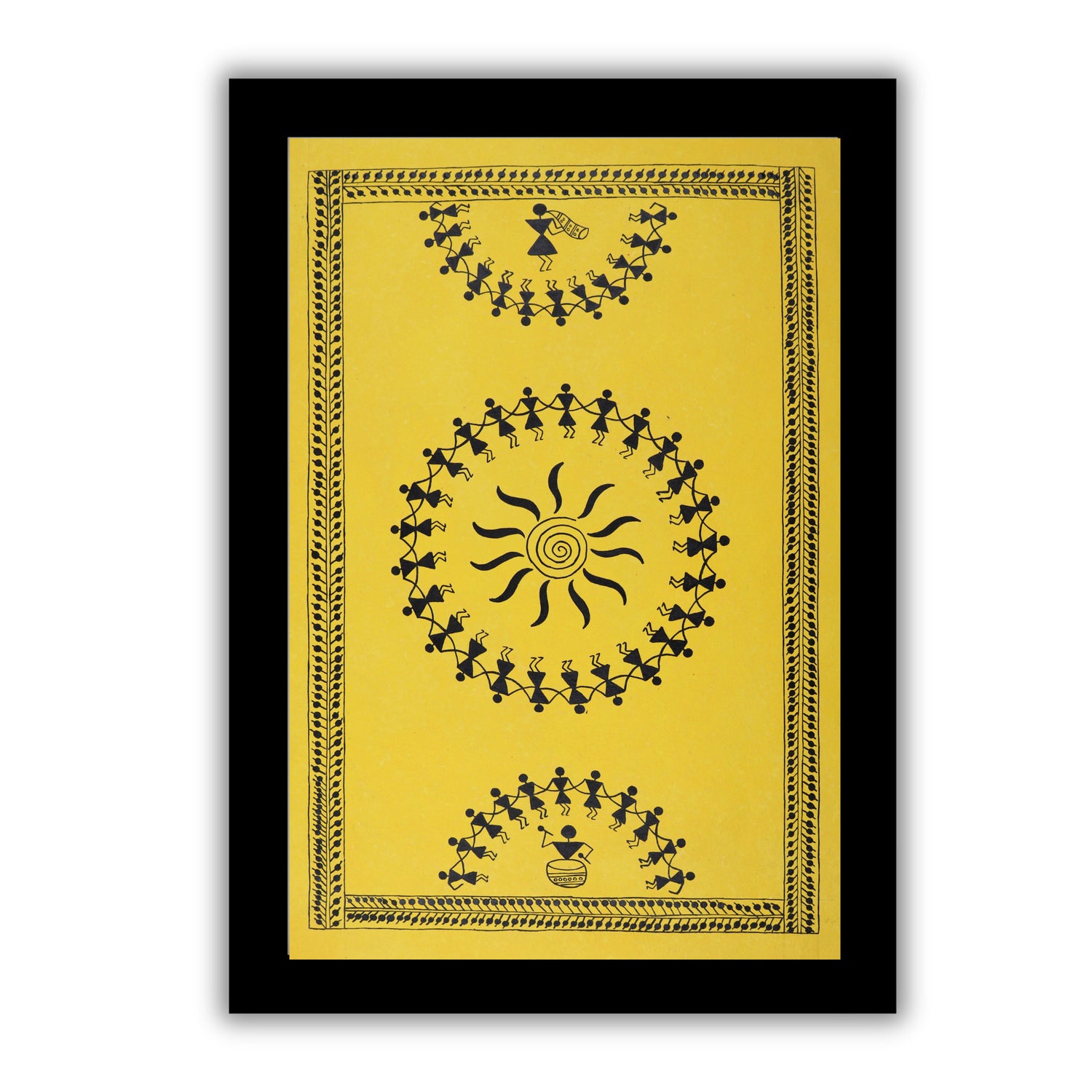 Handmade Warli Dancing Painting 17x24 Inch Framed Tribal Art