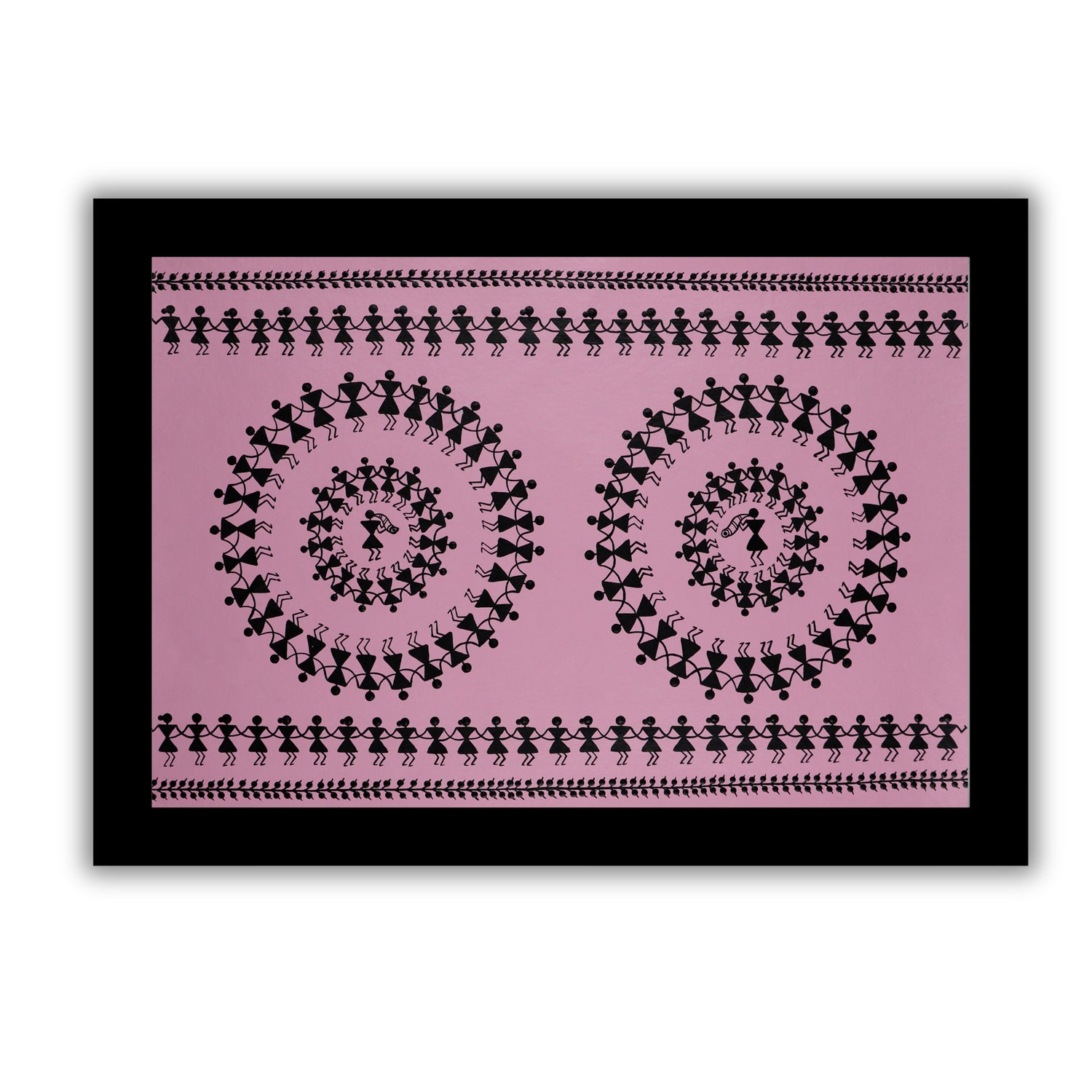 Handmade Warli Dancing Painting 17x24 Inch Framed Tribal Art